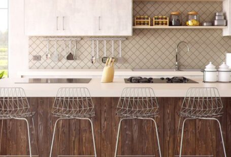 Kitchen Design - Four Gray Bar Stools in Front of Kitchen Countertop
